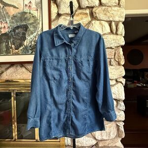 Elisabeth Liz Claiborne chambray/denim womens button down long sleeve top 16 PET